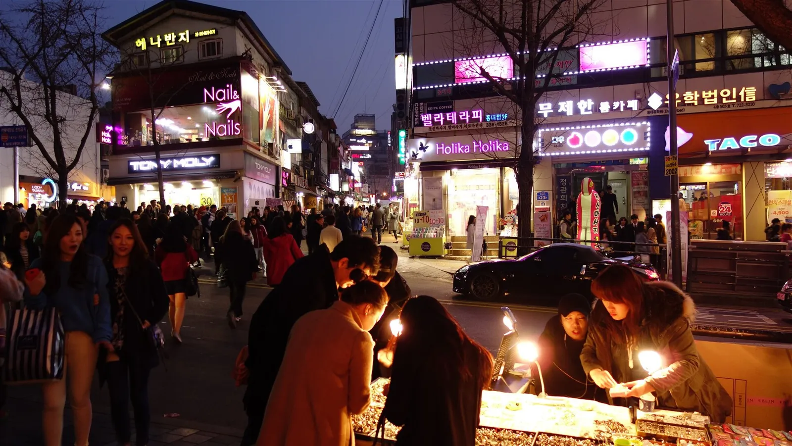 The Hongdae party district after dark