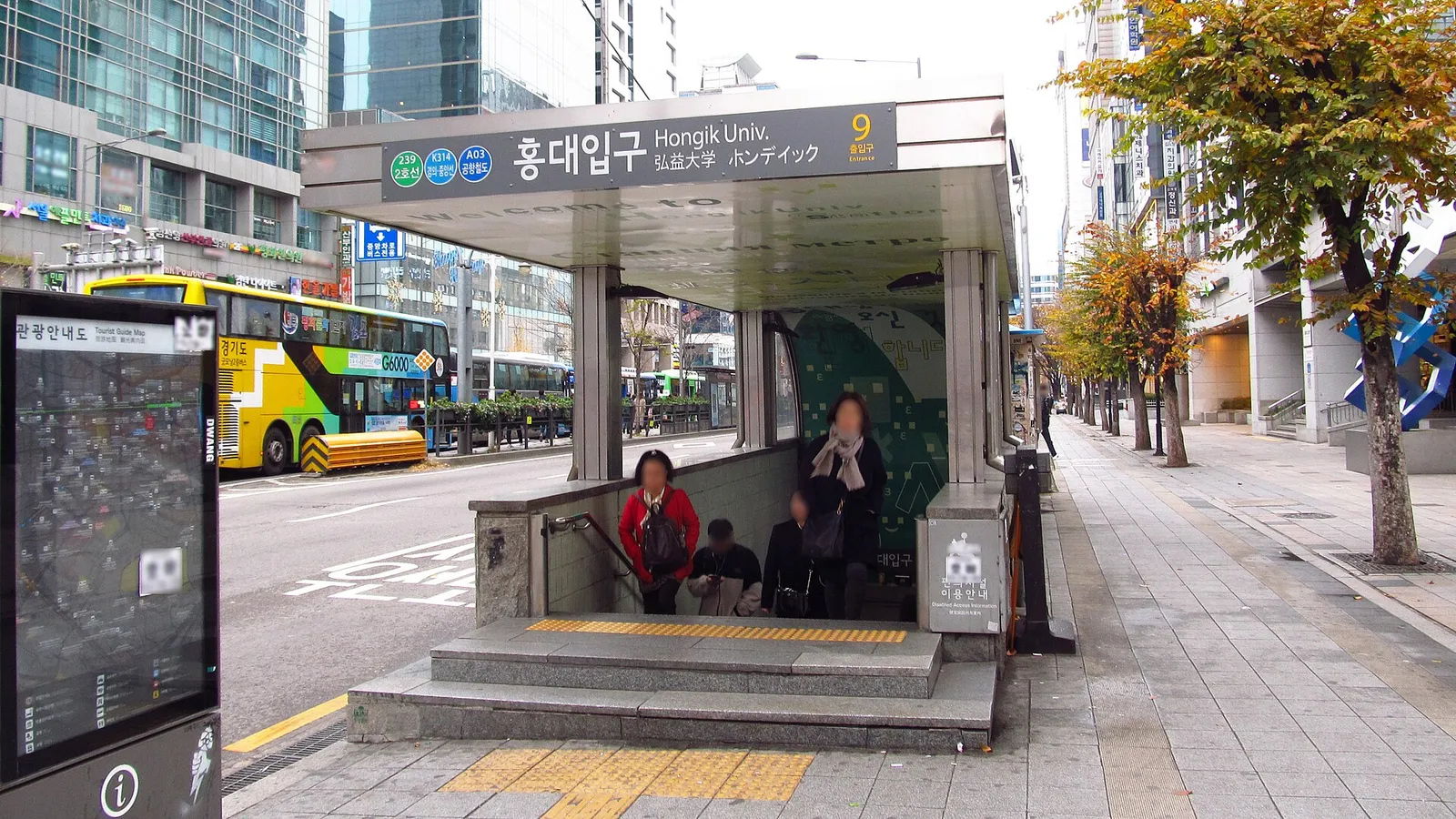 Exit 9 of Hongik University Station, the main exit for Hongdae