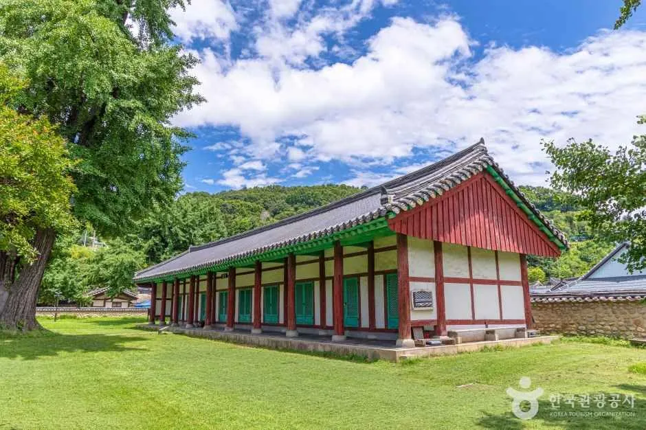 The tiled halls and courtyard of Jeonju Hyanggyo, the Confucian school, among old trees