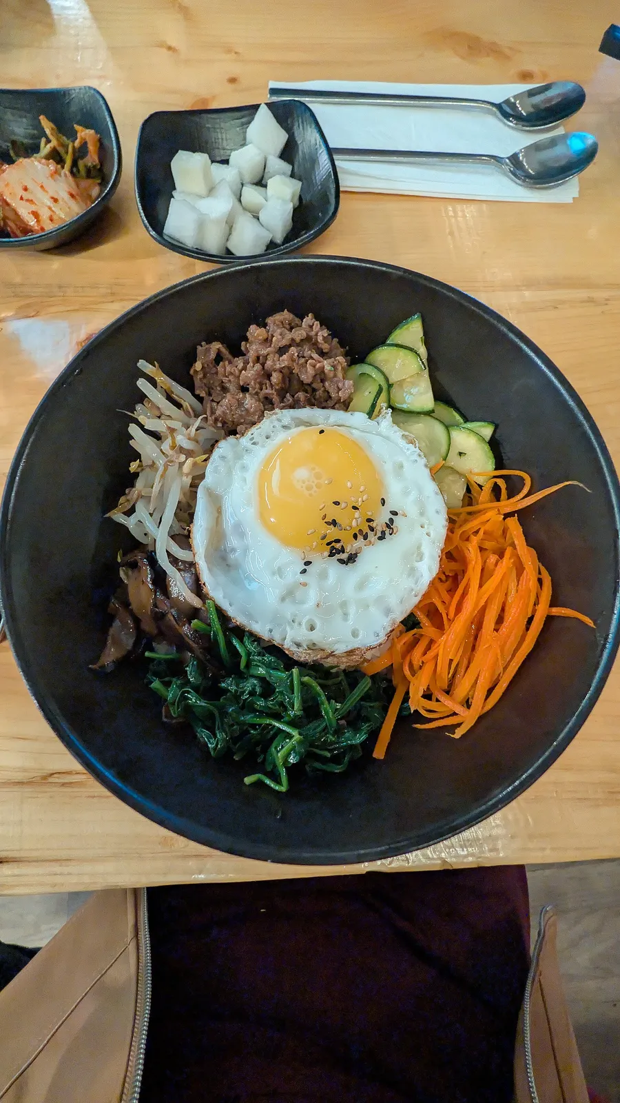 Bulgogi bibimbap, rice topped with beef, egg and vegetables